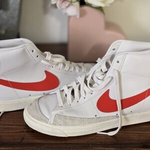 Nike White and Red High-Top Sneakers